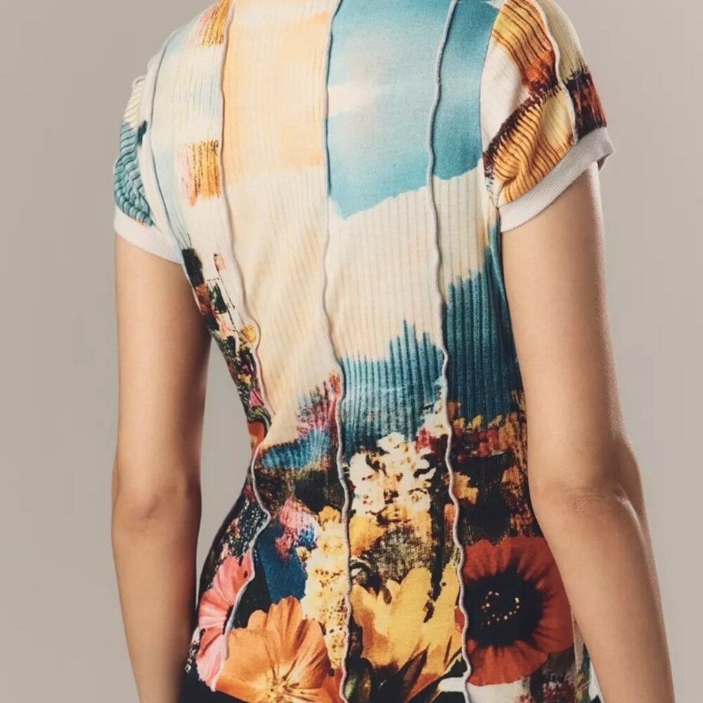 By Anthropologie Mixed Print Crew Neck Top Size XS - Picture 3 of 6